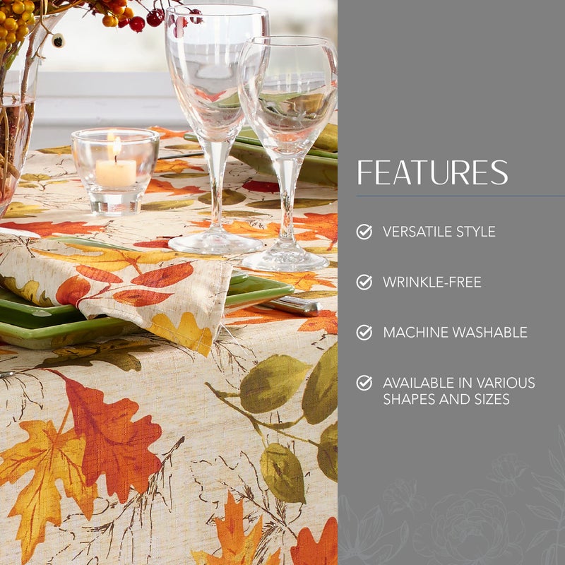 Elrene Home Fashions Autumn Leaves Fall Printed Wrinkle Resistant Tablecloth, Holiday Table Cover for Formal or Everyday Use, 60"x84" Oblong/Rectangle - Image 3